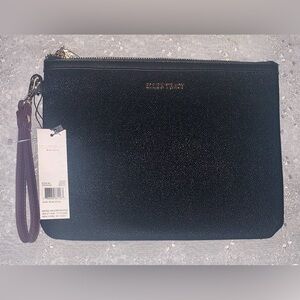 Ellen Tracy Black Large Clutch with Purple Wristlet